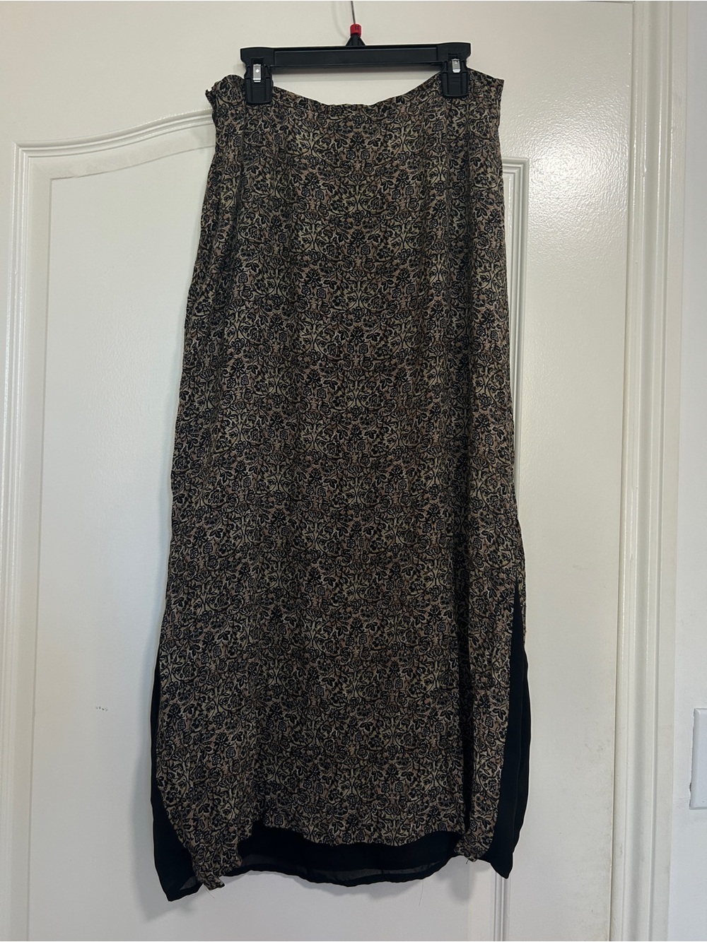 Black and Tan Floral Midi Skirt